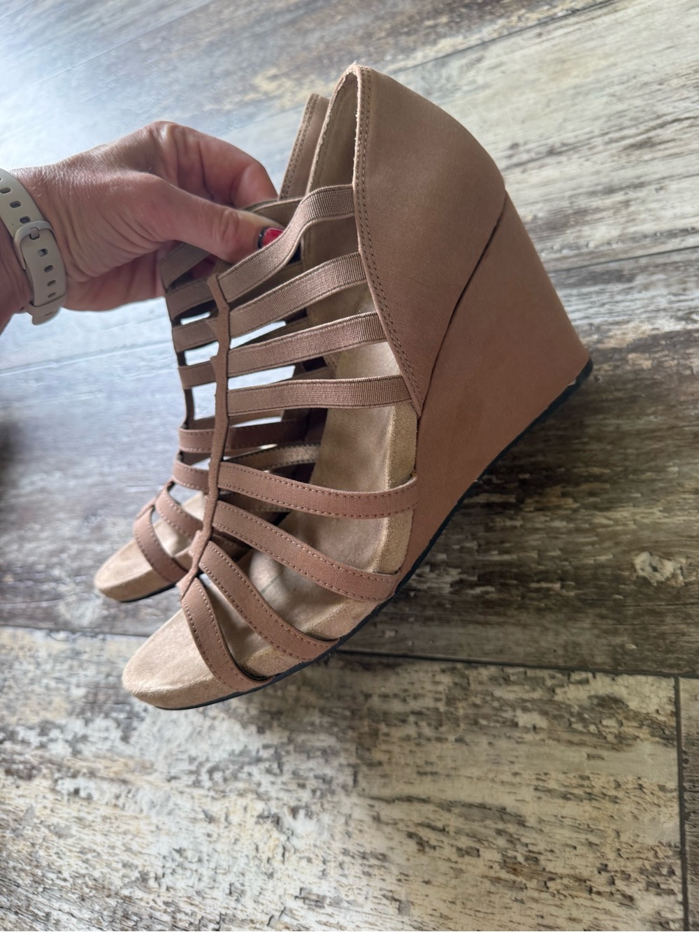 2 for $20 sale: Lifestride beige / mushroom strappy wedge Helena sandals - 8.5 - Picture 5 of 9